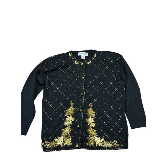 Victoria Harbour black gold embellished sequin beaded holiday sweater L - Picture 1 of 9
